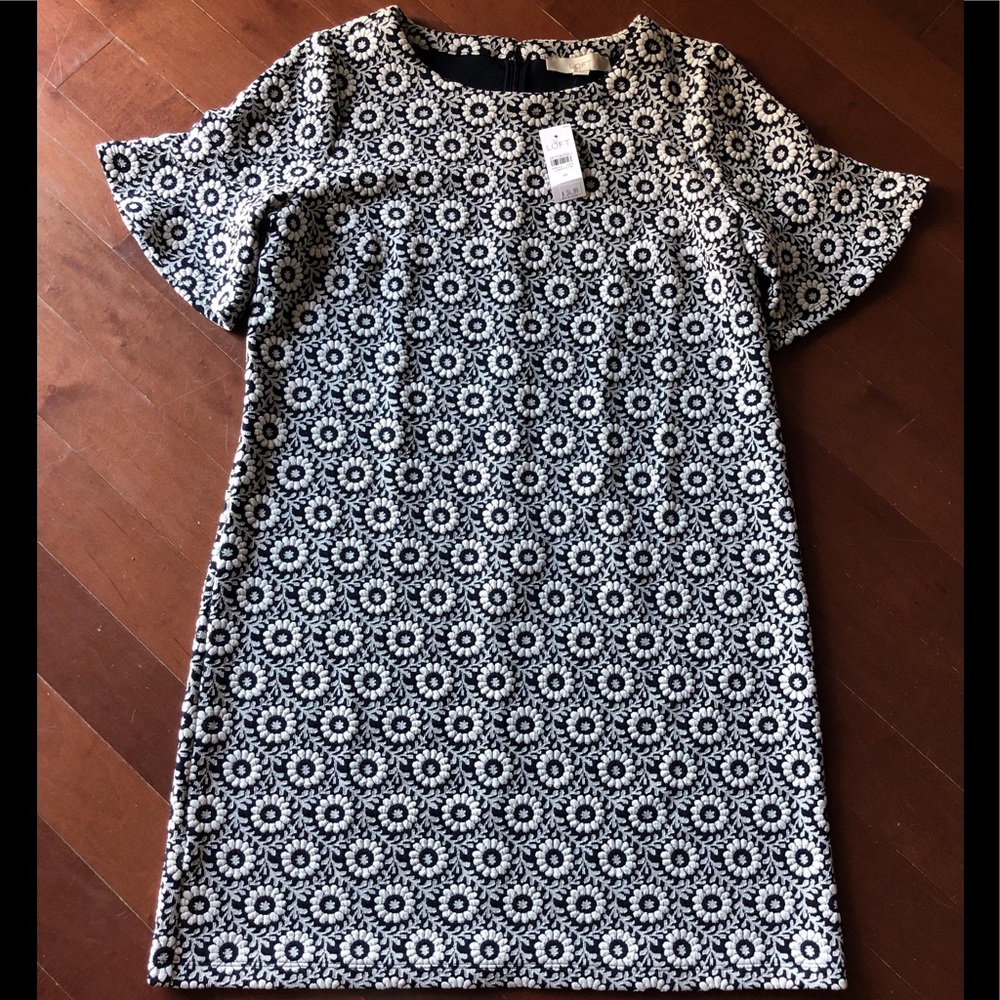 NWT LOFT White and Navy Floral Mini Dress